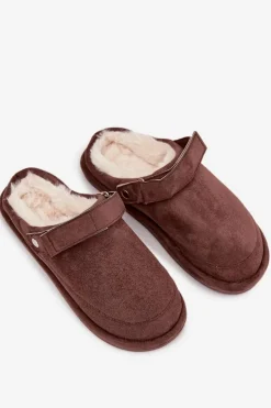 Discount Boto Kapcie Damskie Z Paskiem Ocieplane Futerkiem Czekoladowe Rilena Brązowy