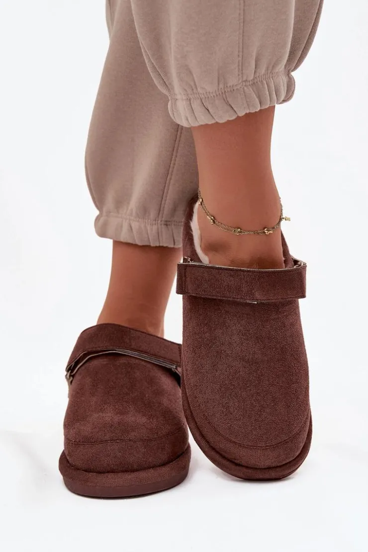 Discount Boto Kapcie Damskie Z Paskiem Ocieplane Futerkiem Czekoladowe Rilena Brązowy