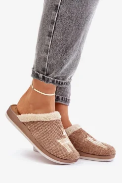 Online INBLU Kapcie Damskie Z Reniferem I Futerkiem CT000034 Beżowe Beżowy