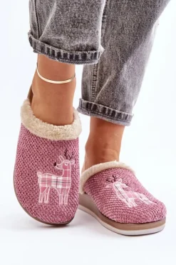 Damskie INBLU Kapcie Damskie Z Reniferem I Futerkiem CT000034 Różowe