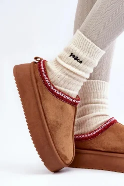 Damskie Boto Kapcie Na Grubej Podeszwie Z Eko Zamszu Brązowe Sylva