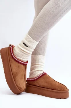 Damskie Boto Kapcie Na Grubej Podeszwie Z Eko Zamszu Brązowe Sylva