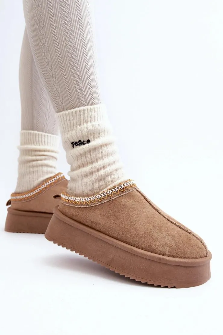 Hot Boto Kapcie Na Grubej Podeszwie Z Eko Zamszu Beżowe Sylva