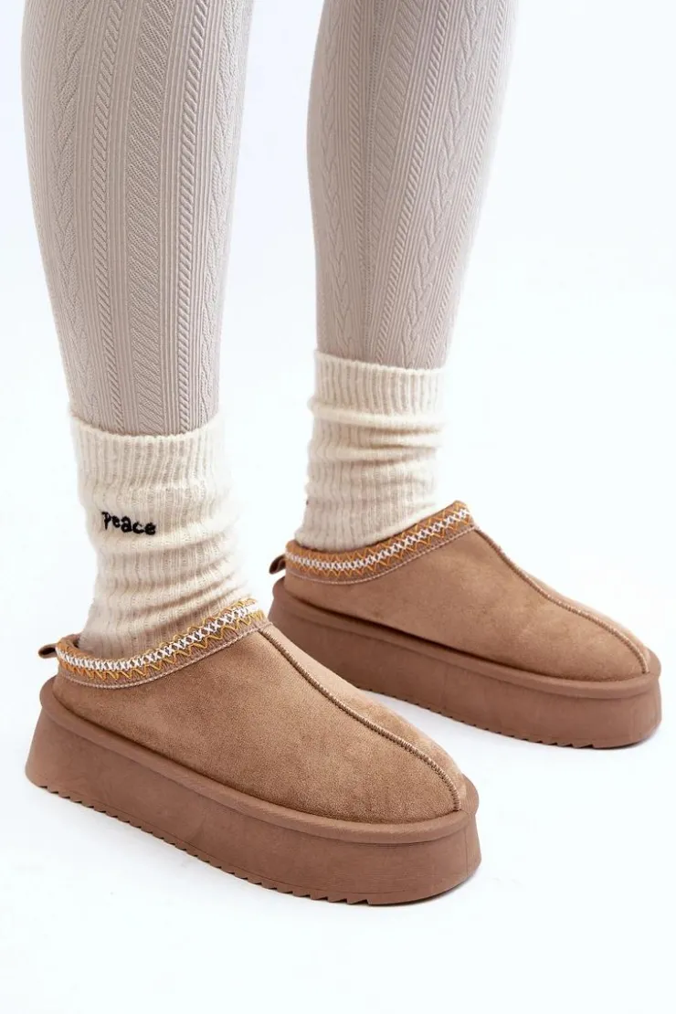 Hot Boto Kapcie Na Grubej Podeszwie Z Eko Zamszu Beżowe Sylva