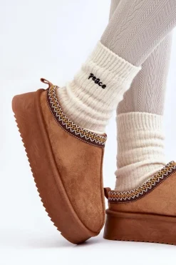 Boto Śniegowce Damskie|Kapcie Klasyczne*Kapcie Na Grubej Podeszwie Z Eko Zamszu Camel Sylva