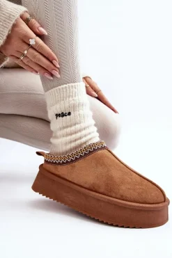 Boto Śniegowce Damskie|Kapcie Klasyczne*Kapcie Na Grubej Podeszwie Z Eko Zamszu Camel Sylva