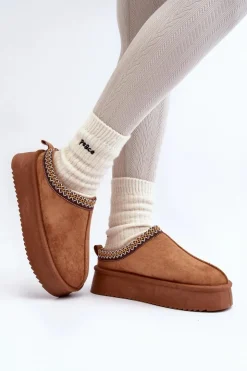 Boto Śniegowce Damskie|Kapcie Klasyczne*Kapcie Na Grubej Podeszwie Z Eko Zamszu Camel Sylva