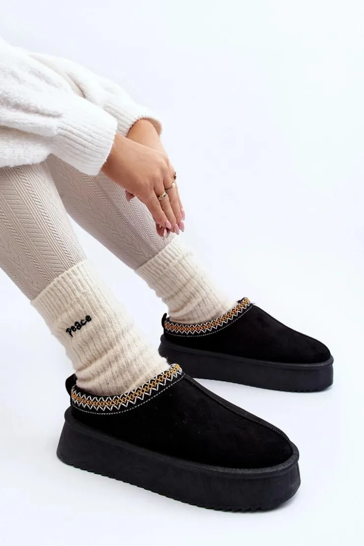 Best Boto Kapcie Na Grubej Podeszwie Z Eko Zamszu Czarne Sylva