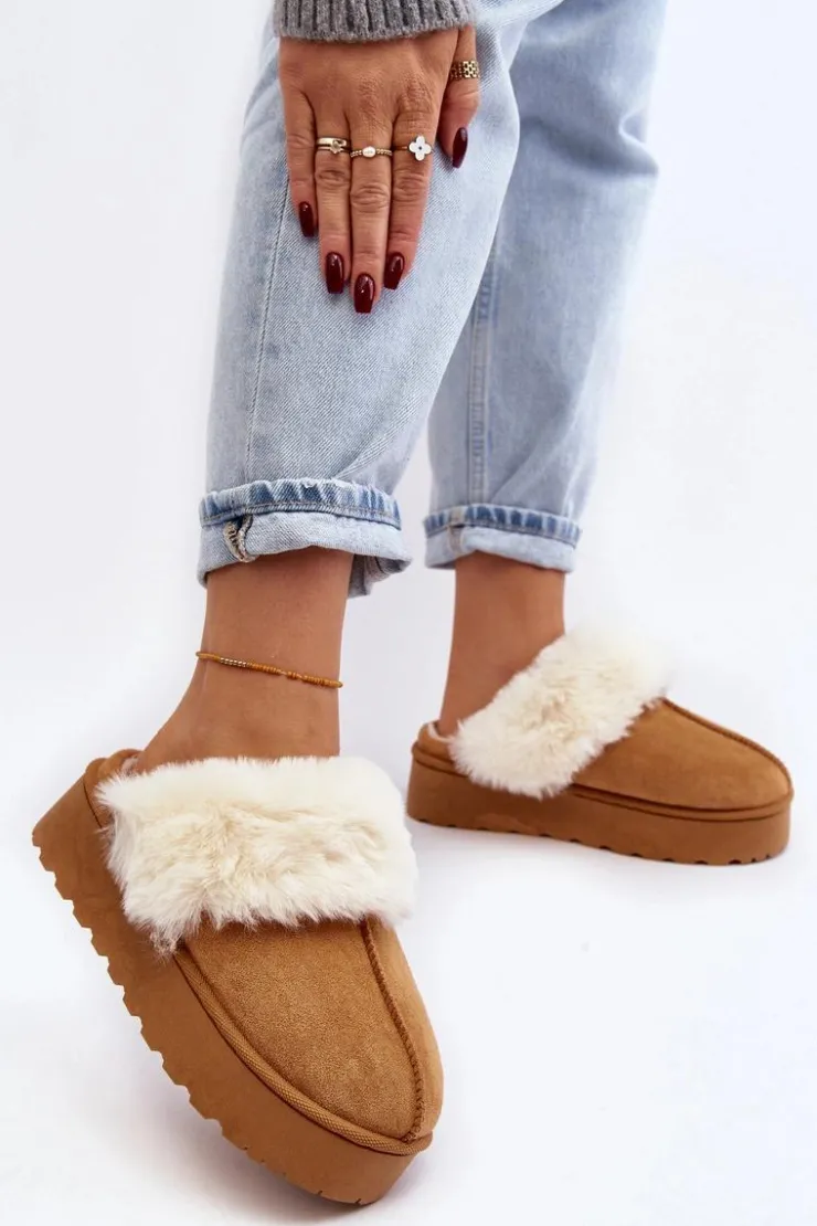 Damskie Boto Kapcie Śniegowce Damskie Na Platformie Camel Phiniopis