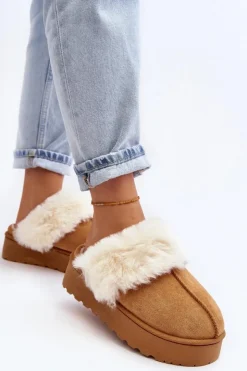 Damskie Boto Kapcie Śniegowce Damskie Na Platformie Camel Phiniopis