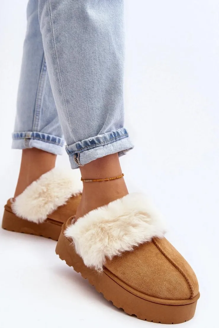 Damskie Boto Kapcie Śniegowce Damskie Na Platformie Camel Phiniopis