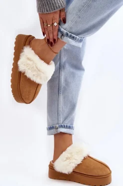 Damskie Boto Kapcie Śniegowce Damskie Na Platformie Camel Phiniopis