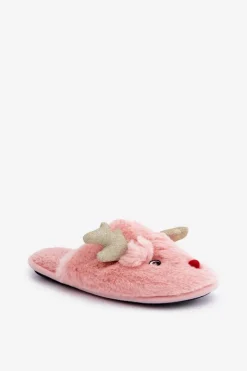 Boto Kapcie Klasyczne*Kapcie Świąteczne Z Motywem Renifera Futrzane Różowe Asielle Różowy