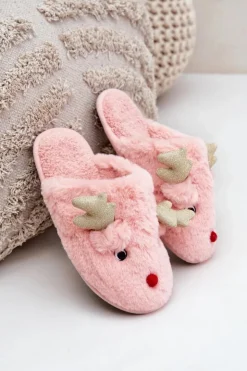 Boto Kapcie Klasyczne*Kapcie Świąteczne Z Motywem Renifera Futrzane Różowe Asielle Różowy