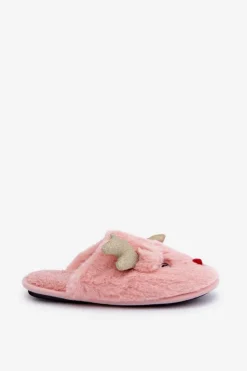 Boto Kapcie Klasyczne*Kapcie Świąteczne Z Motywem Renifera Futrzane Różowe Asielle Różowy