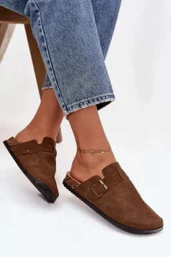 Boto Klapki Korkowe|Klapki Na Platformie*Klapki Chodaki Damskie i Na Platformie Z Klamrą Brązowe Selio Brązowy