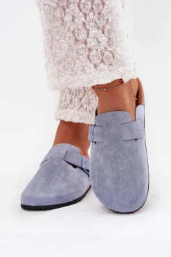 Discount Boto Klapki Chodaki Damskie i Na Korkowej Platformie Z Klamrą Niebieskie Klarae