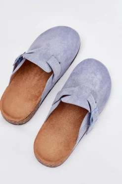 Discount Boto Klapki Chodaki Damskie i Na Korkowej Platformie Z Klamrą Niebieskie Klarae