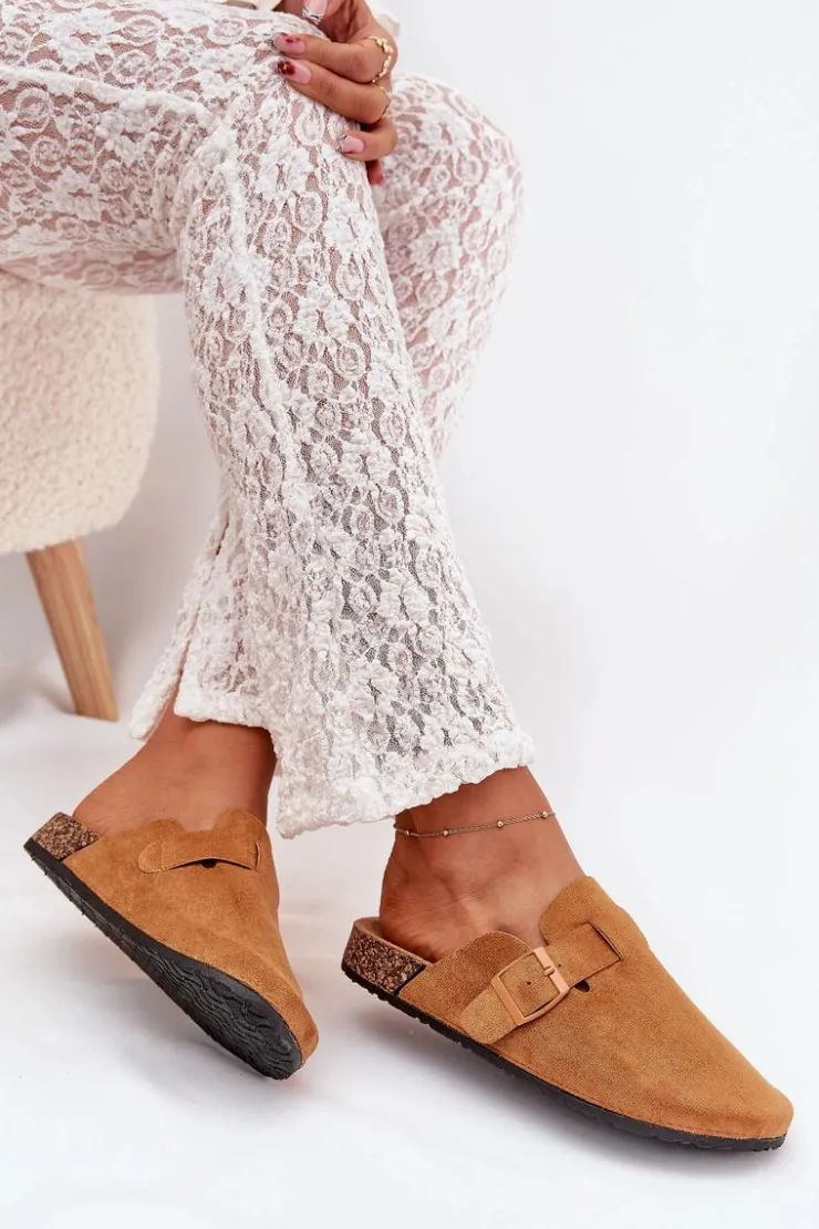 Damskie Boto Klapki Chodaki Damskie i Na Korkowej Platformie Z Klamrą Camel Klarae