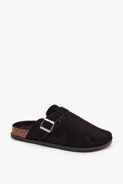 Hot Big Star Shoes Klapki Chodaki Damskie Na Korkowej Platformie Srebrna Klamra Big Star SS274736 Czarne Czarny