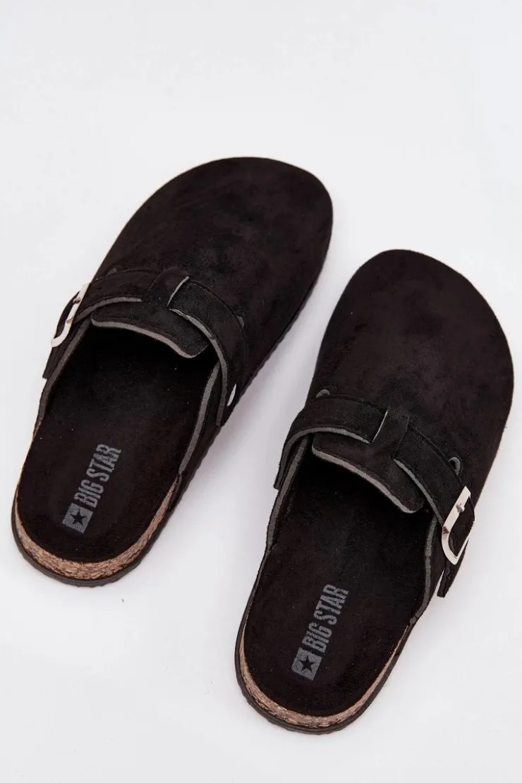 Hot Big Star Shoes Klapki Chodaki Damskie Na Korkowej Platformie Srebrna Klamra Big Star SS274736 Czarne Czarny