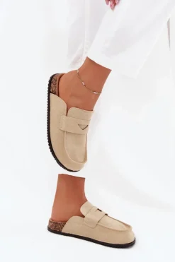 Clearance Boto Klapki Chodaki Damskie Na Korkowej Platformie Beżowe Nivalia Beżowy