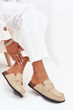 Clearance Boto Klapki Chodaki Damskie Na Korkowej Platformie Beżowe Nivalia Beżowy