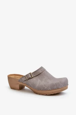 Clearance INBLU Klapki Chodaki Damskie Na Niskim Obcasie BL000004 Szare
