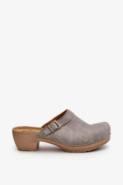 Clearance INBLU Klapki Chodaki Damskie Na Niskim Obcasie BL000004 Szare