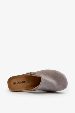 Clearance INBLU Klapki Chodaki Damskie Na Niskim Obcasie BL000004 Szare