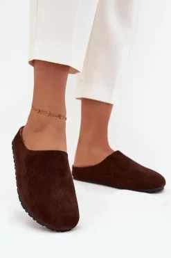 Boto Klapki Chodaki Damskie Na Platformie Czekoladowe Sylviane Brązowy