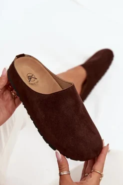 Boto Klapki Chodaki Damskie Na Platformie Czekoladowe Sylviane Brązowy