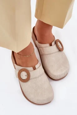 Damskie INBLU Klapki Chodaki Damskie Z Klamrą TF000001 Beżowe