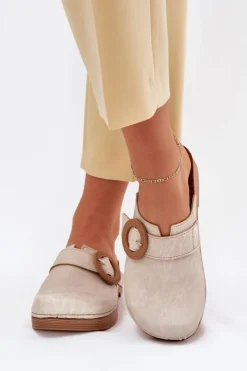 Damskie INBLU Klapki Chodaki Damskie Z Klamrą TF000001 Beżowe