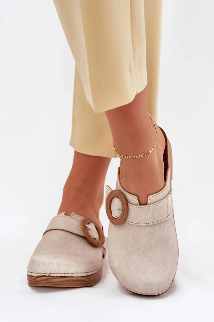 Damskie INBLU Klapki Chodaki Damskie Z Klamrą TF000001 Beżowe