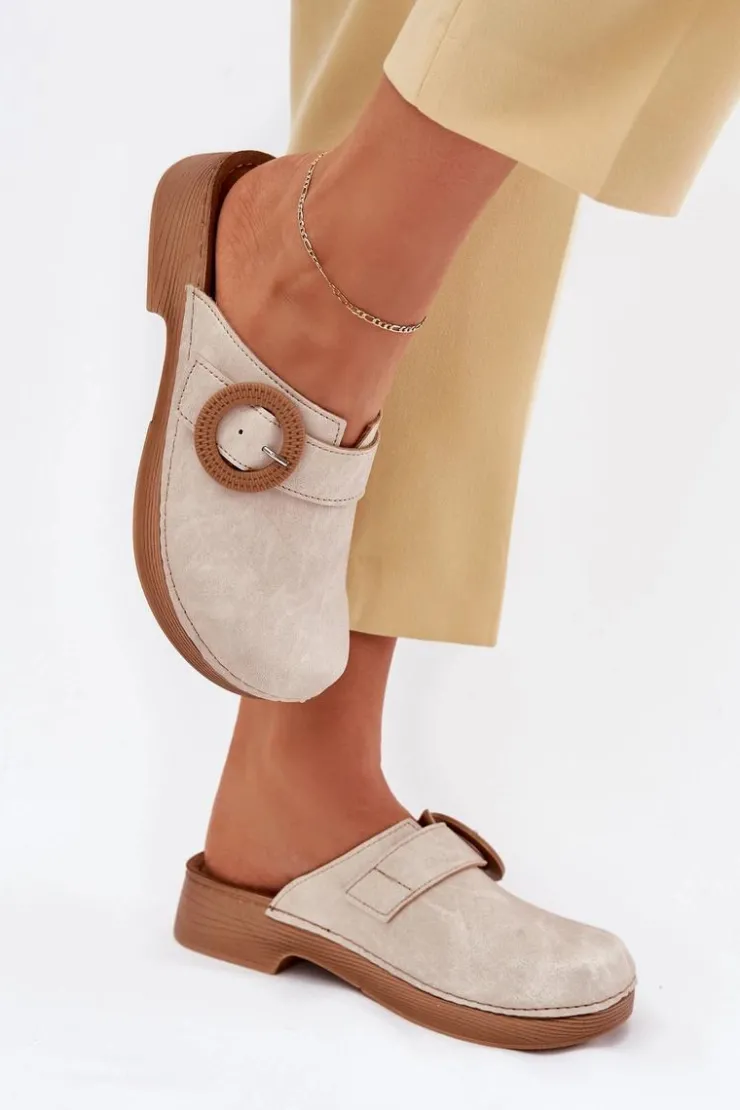 Damskie INBLU Klapki Chodaki Damskie Z Klamrą TF000001 Beżowe