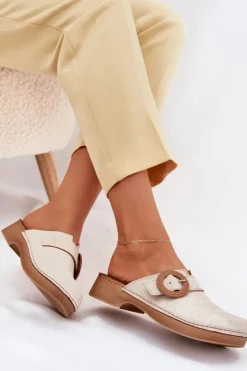 Damskie INBLU Klapki Chodaki Damskie Z Klamrą TF000001 Beżowe