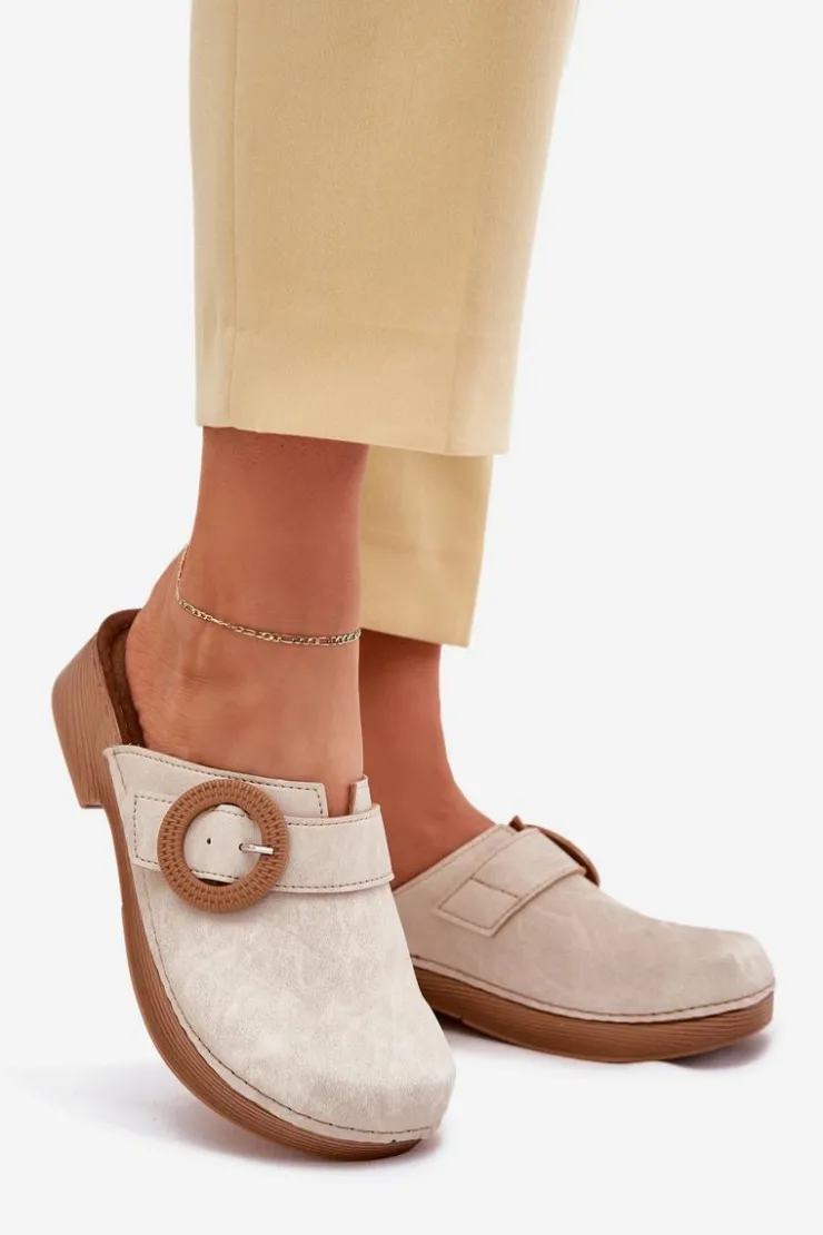 Damskie INBLU Klapki Chodaki Damskie Z Klamrą TF000001 Beżowe
