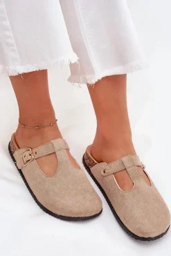 Damskie Boto Klapki Chodaki Damskie Ze Złotą Klamrą Beżowe Lirina