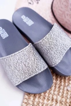 Outlet Big Star Shoes Klapki Damskie Big Star Brokatowe Szare AA274A162