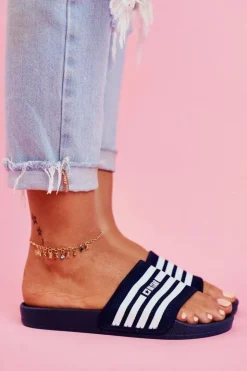 Outlet Big Star Shoes Klapki Damskie Big Star FF274A356 Granatowe