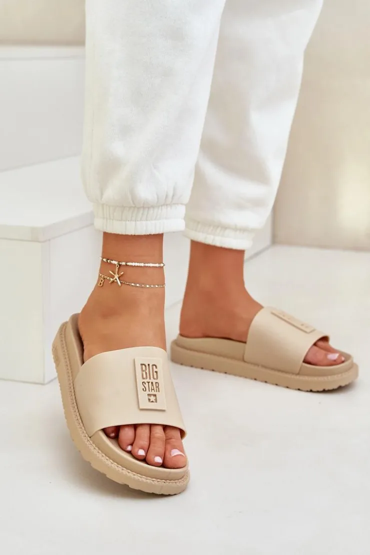 Online Big Star Shoes Klapki Damskie Big Star LL274A210 Beżowe Beżowy