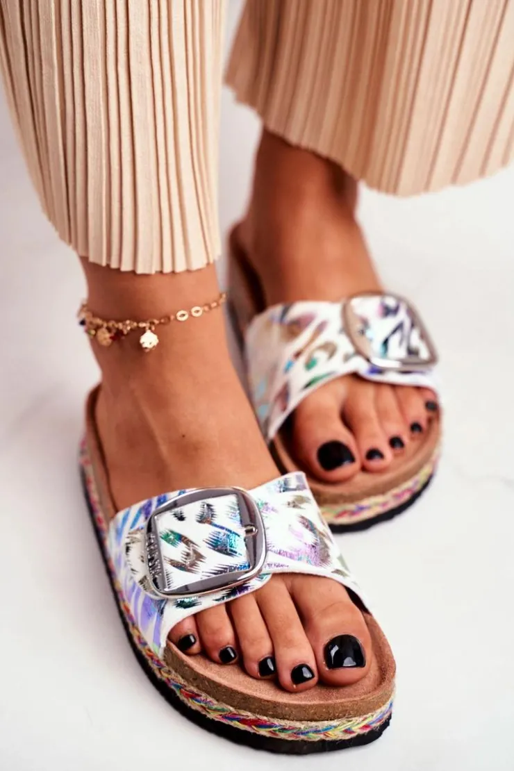 Big Star Shoes Klapki Damskie Big Star|Klapki Damskie Klasyczne*Klapki Damskie Big Star Metaliczny Wzór DD274127