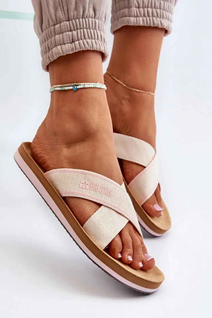 Big Star Shoes Klapki Damskie Big Star|Klapki Damskie Klasyczne*Klapki Damskie Big Star NN274A057 Beżowe