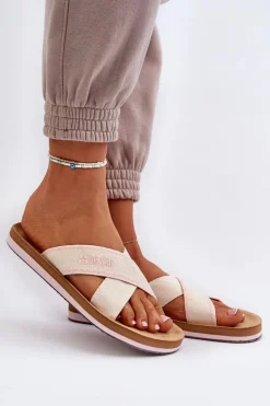 Big Star Shoes Klapki Damskie Big Star|Klapki Damskie Klasyczne*Klapki Damskie Big Star NN274A057 Beżowe