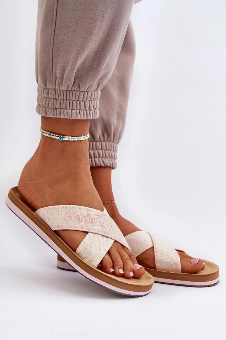 Big Star Shoes Klapki Damskie Big Star|Klapki Damskie Klasyczne*Klapki Damskie Big Star NN274A057 Beżowe