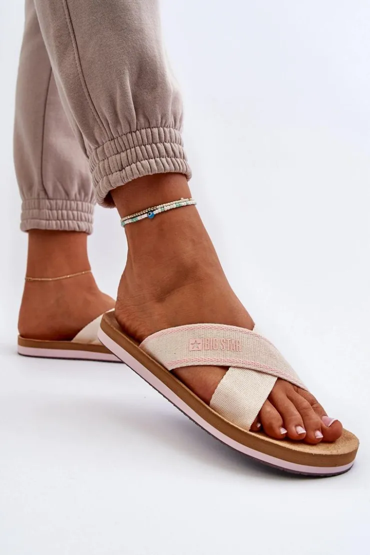 Big Star Shoes Klapki Damskie Big Star|Klapki Damskie Klasyczne*Klapki Damskie Big Star NN274A057 Beżowe