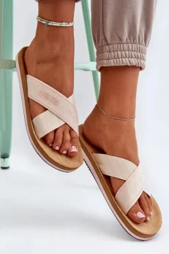 Big Star Shoes Klapki Damskie Big Star|Klapki Damskie Klasyczne*Klapki Damskie Big Star NN274A057 Beżowe