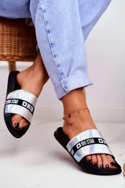 Hot Big Star Shoes Klapki Damskie Big Star Srebrne Holo GG274A005