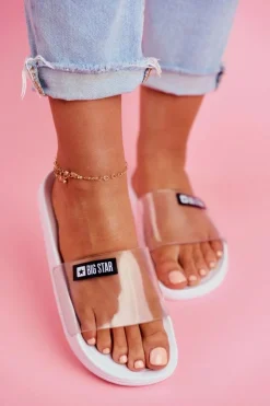 Hot Big Star Shoes Klapki Damskie Big Star Transparentne Białe DD274A258